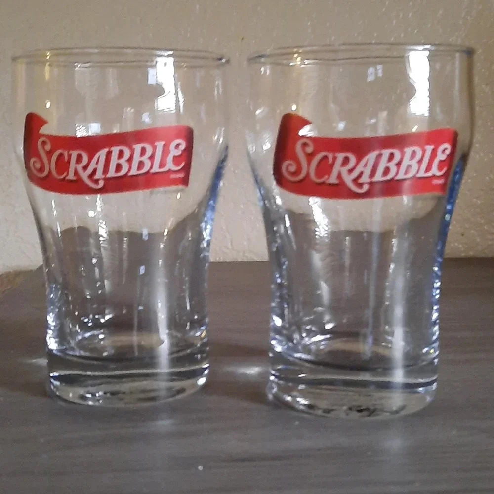 Vintage Scrabble Collectible Drinking Glasses 10oz Sherwood 2006